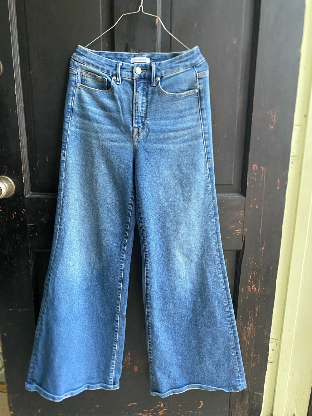 Good American Medium Blue Wide-Leg High-Rise Jeans